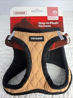 Voyager Plush Step-In Dog Harness in Tan & Black